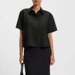 Kit and Ace cropped short sleeve button up top black women's size 10